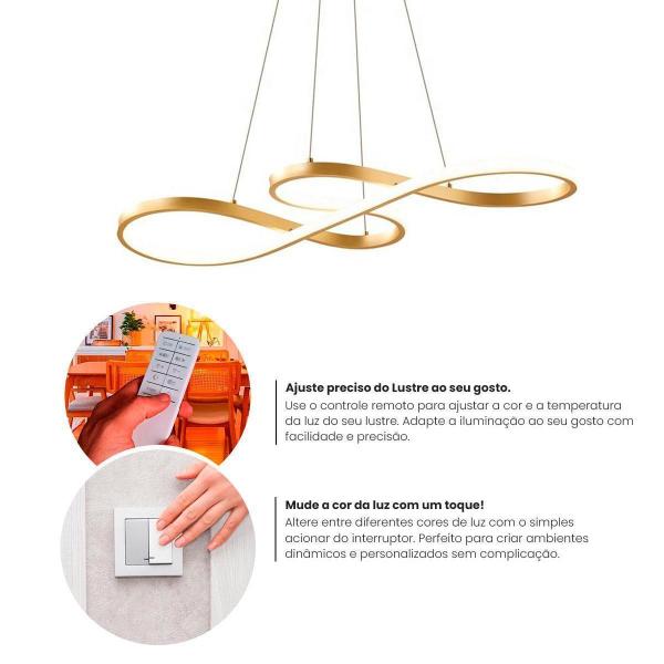 Imagem de Lustre Pendente Musical 3 Em 1 Curvas Led Dourado Luxo