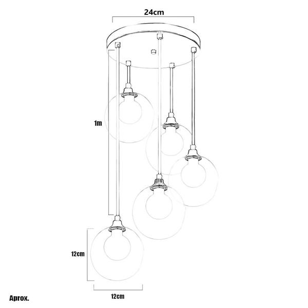 Imagem de Lustre Pendente New Cobre Quíntuplo Harmony Bolinha Ambar