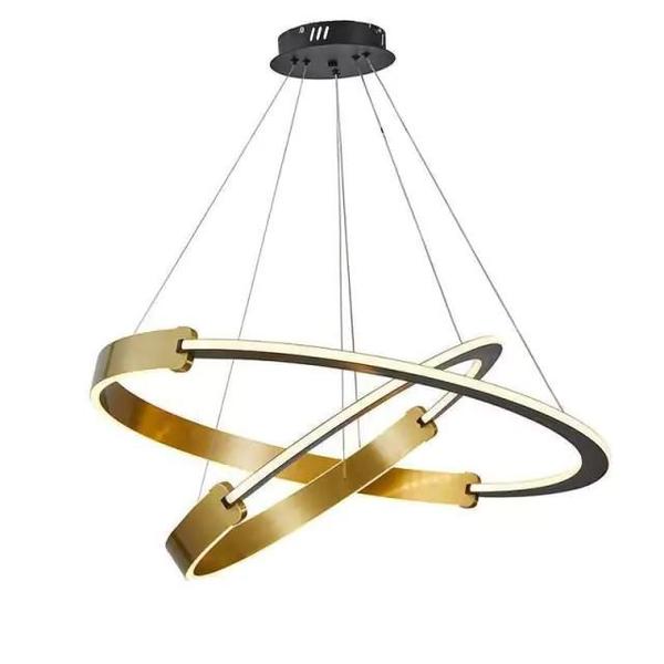 Imagem de Lustre Pendente Nordecor Uoli 2 Módulos C/3M 2573 Led Preto e Ouro Fosco Bivolt