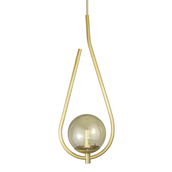 Imagem de Lustre Pendente ON DROP - DOURADO com globo de vidro Âmbar