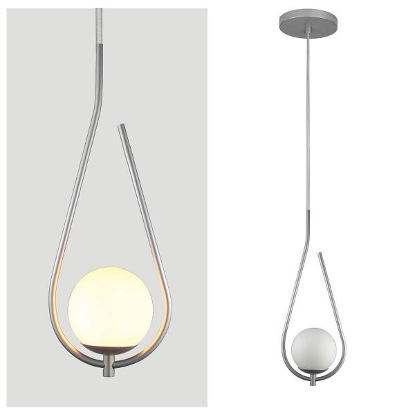 Imagem de Lustre Pendente ON DROP - PRATA com globo de vidro Branco