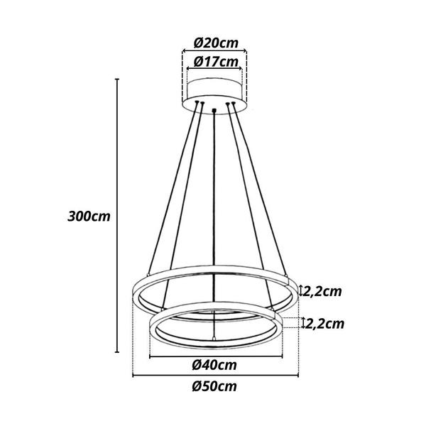 Imagem de Lustre Pendente Orluce LED 2 Aros Arcos Cobre 40/50cm 2700k