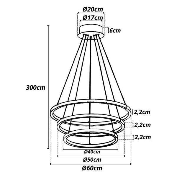 Imagem de Lustre Pendente Orluce Led 3 Aros Arcos Cobre 40/50/60Cm Biv