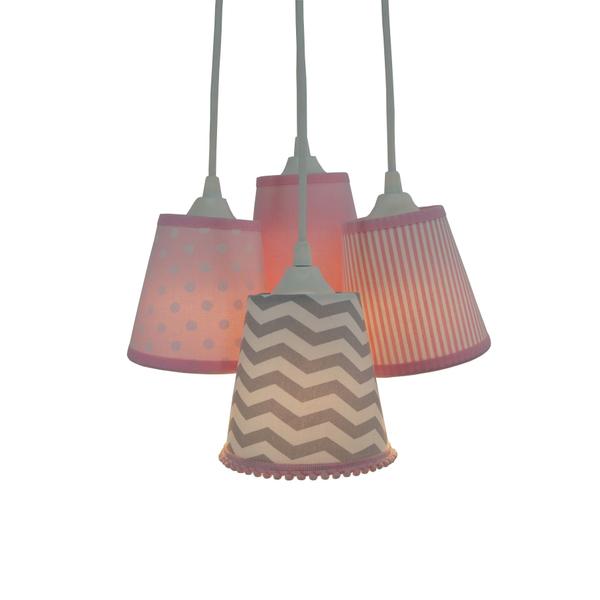 Imagem de Lustre Pendente Pompom Menina Rosa e Cinza Chevron