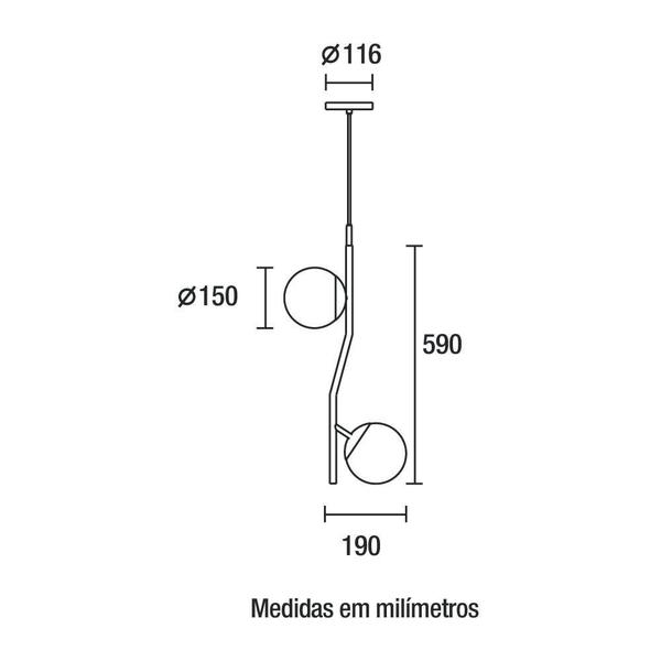 Imagem de Lustre Pendente Preto 887510-08, Bivolt, 590x190x150mm, 2 Lâmpadas