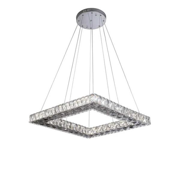 Imagem de Lustre Pendente Quadrado Cromado com Cristais LED 72W 40cm 3 em 1