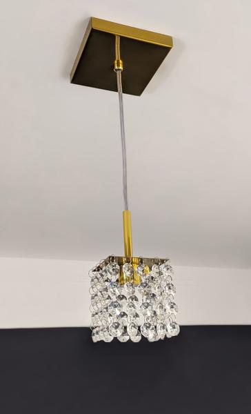 Lustre Pendente Quadrado Dourado Cristal Transparente 449 - IluminaMundo Imagem de Lustre Pendente Quadrado Dourado Cristal Transparente 449