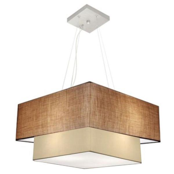 Imagem de Lustre Pendente Quadrado Palha e Bege MJ-4346 Para Mesa de Jantar e Estar