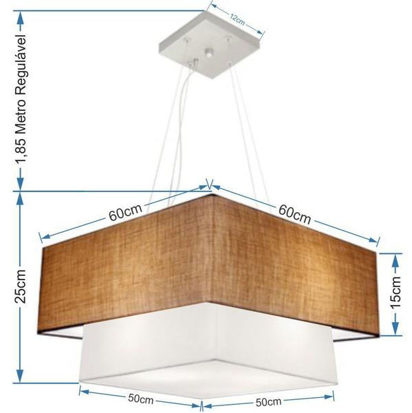 Imagem de Lustre Pendente Quadrado Palha e Branco MJ-4345 Para Mesa de Jantar e Estar