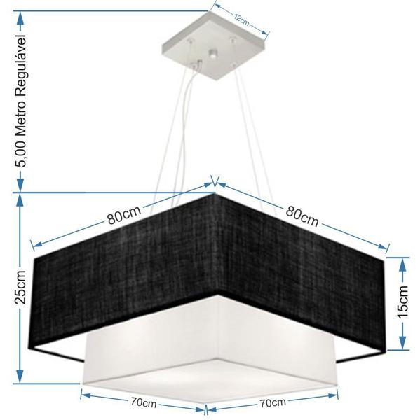 Imagem de Lustre Pendente Quadrado Preto e Branco MJ-4347 Para Mesa de Jantar e Estar