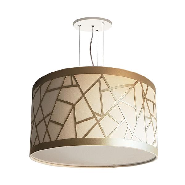 Lustre Pendente Recorte Bronze Cúpula Tecido 30x15 - Tom Luz Imagem de Lustre Pendente Recorte Bronze Cúpula Tecido 30x15