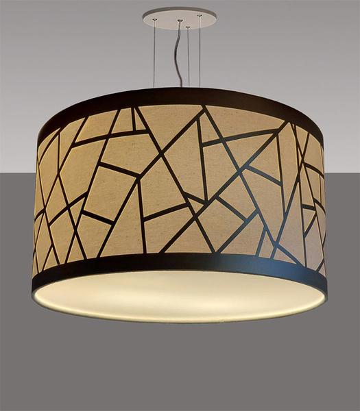 Lustre Pendente Recorte Bronze Cúpula Tecido 30x15 - Tom Luz Imagem de Lustre Pendente Recorte Bronze Cúpula Tecido 30x15