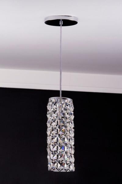 Imagem de Lustre Pendente Redondo Cromado Cristal Quadrado 465