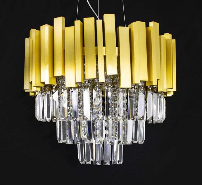 Imagem de Lustre Pendente Redondo Dourado Escovado Cristal 40cm 116/40