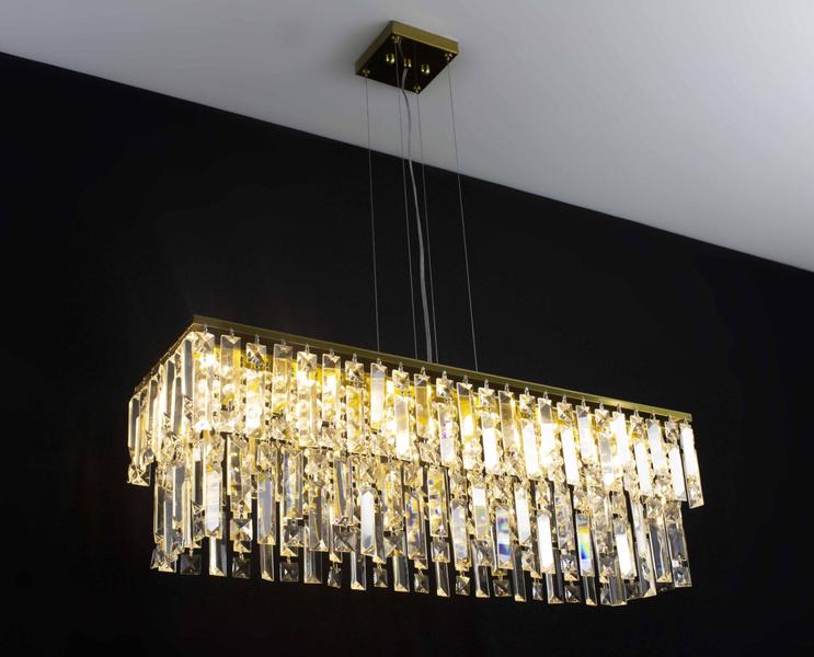 Imagem de Lustre Pendente Retangular Dourado Cristal 60cm 598/60D