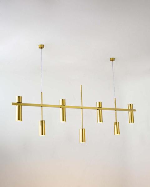 Imagem de Lustre Pendente Retangular Industrial Tubo Cilindro 1,70m Dourado Fosco 626