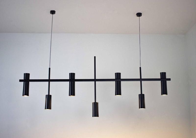 Lustre Pendente Retangular Industrial Tubo Cilindro 1,70m Preto 626 - ILUMINAMUNDO Imagem de Lustre Pendente Retangular Industrial Tubo Cilindro 1,70m Preto 626