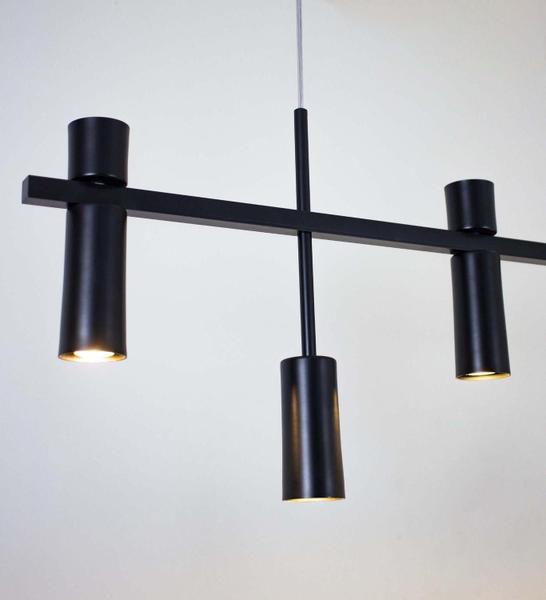 Lustre Pendente Retangular Industrial Tubo Cilindro 1,70m Preto 626 - ILUMINAMUNDO Imagem de Lustre Pendente Retangular Industrial Tubo Cilindro 1,70m Preto 626
