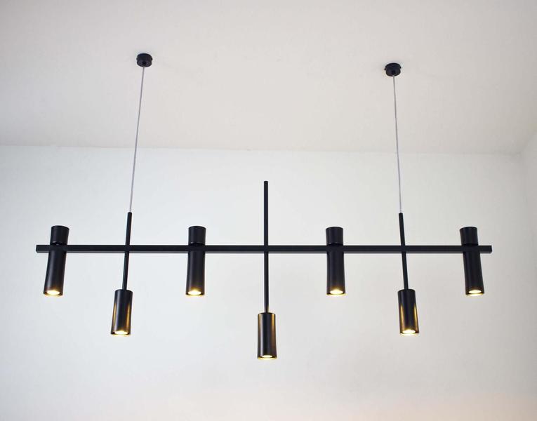 Lustre Pendente Retangular Industrial Tubo Cilindro 1,70m Preto 626 - ILUMINAMUNDO Imagem de Lustre Pendente Retangular Industrial Tubo Cilindro 1,70m Preto 626