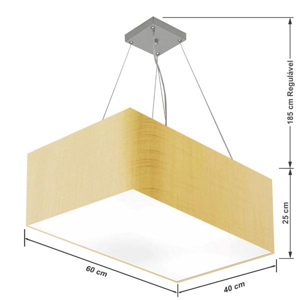 Imagem de Lustre Pendente Retangular Md-4372 Cúpula em Tecido 60x40cm Palha