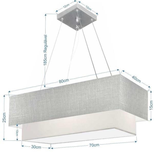 Imagem de Lustre Pendente Retangular Rustico Cinza e Branco MJ-4321 Para Mesa de Jantar e Estar