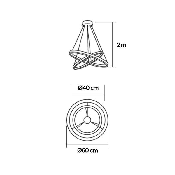 Imagem de Lustre Pendente Ring Aros 2 Aneis 60Cm Led 3000K Preto 60W