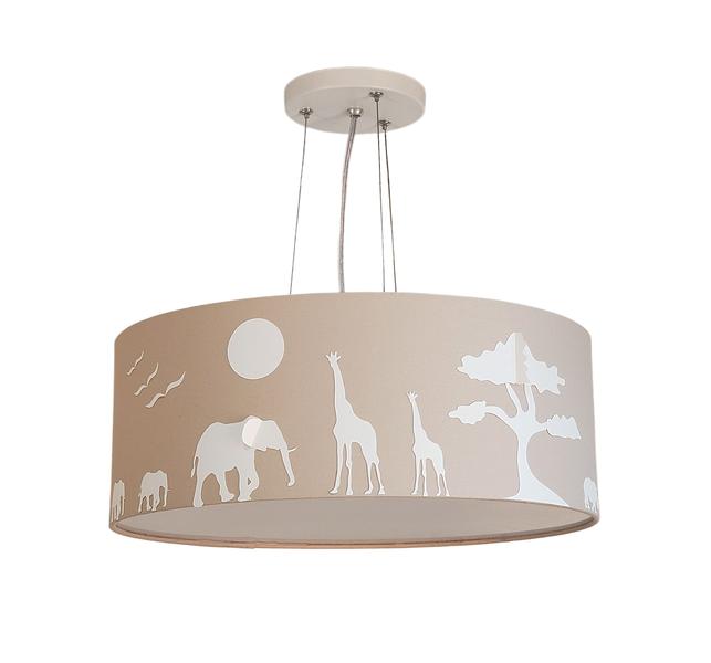 Lustre Pendente Safari Savana Cúpula Tecido 50x15cm - Tom Luz Imagem de Lustre Pendente Safari Savana Cúpula Tecido 50x15cm