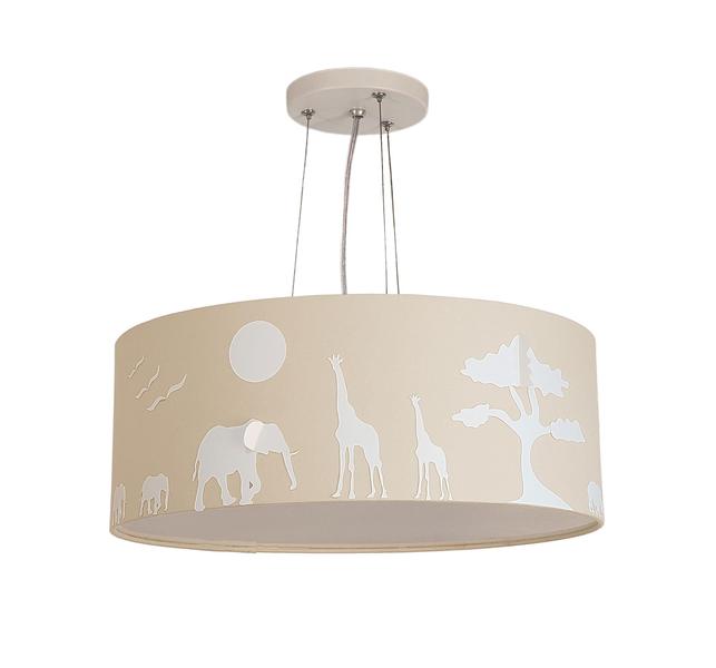 Imagem de Lustre Pendente Safari Savana Cúpula Tecido Cru 50X15Cm