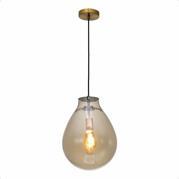 Imagem de Lustre Pendente Sala Cristal e Vidro Âmbar 30cm Soquete E27