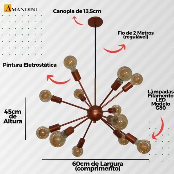 Imagem de Lustre Pendente Sputinik 12 Hastes - Ideal Mesa Jantar Sala