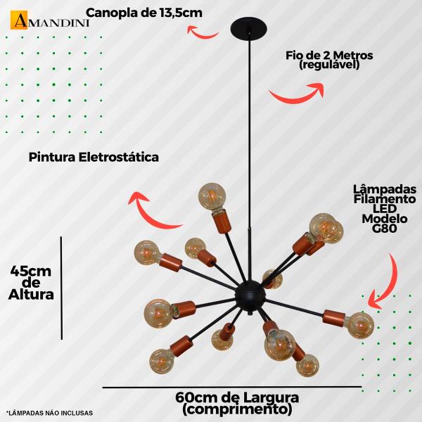 Imagem de Lustre Pendente Sputinik 12 Hastes - Ideal Mesa Jantar Sala