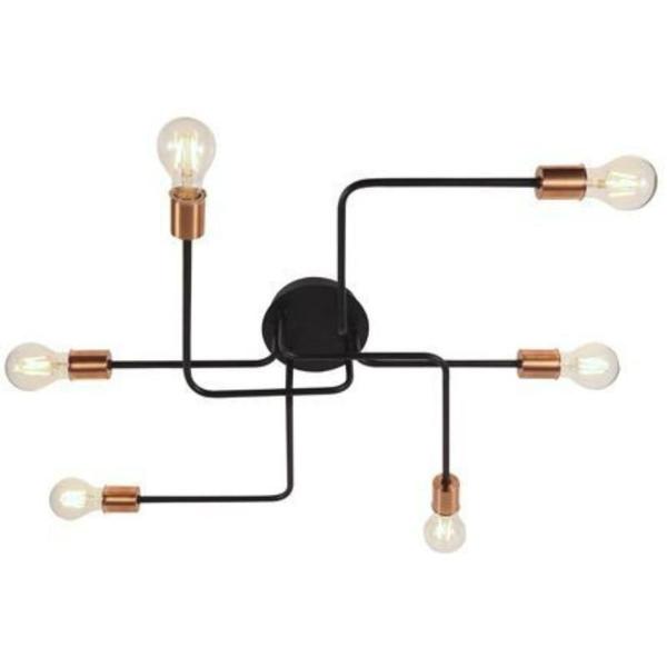 Imagem de Lustre Pendente Sputnik Moderno Aranha 6 Braços Retrô Preto Cobre Sala Quarto Cozinha Inl67