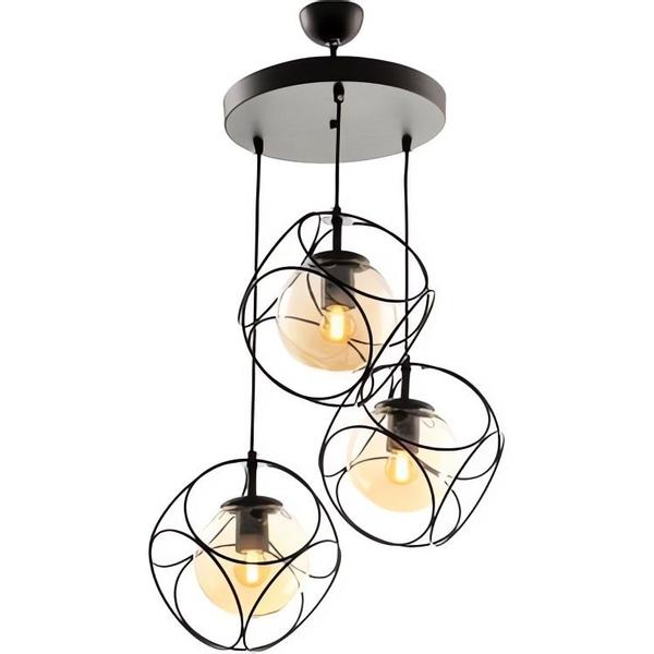 Imagem de Lustre Pendente Triplo Metal preto C/ Vidro âmbar 3L