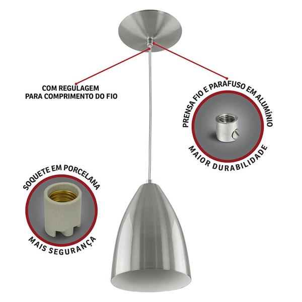 Imagem de Lustre Pendente Vegas Premium Gourmet em Aluminio Escovado