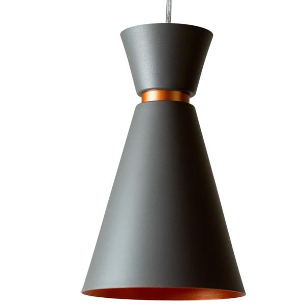 Imagem de Lustre Pequim Pendente Cone 30cm Cinza Cobre Cabo Cinza