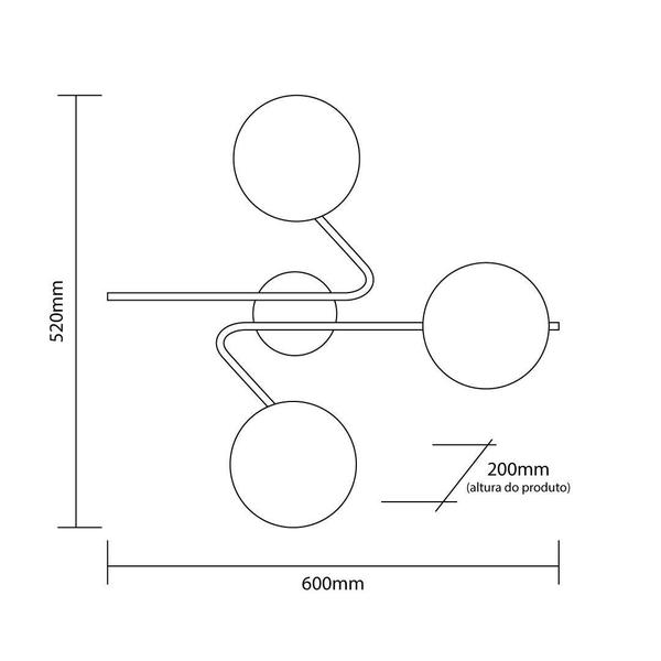 Imagem de Lustre Plafon Barcelona 3 Startec Preto 60Cm Alumínio Vidro