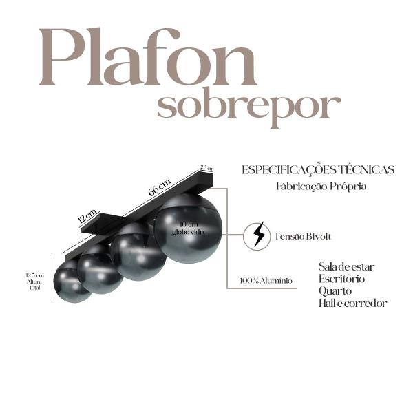 Imagem de Lustre Plafon De Teto Led Sobrepor Jabuticaba Quadruplo 4 Globo Vidros Bivolt