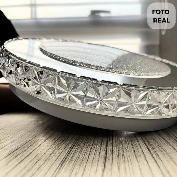 Imagem de Lustre Plafon LED Redondo Sobrepor Teto Cristal Acrilico Alto Brilho Moderno 12W Luz Branco Quente 3000K Sala de Estar Jantar Quarto Cozinha Banheiro