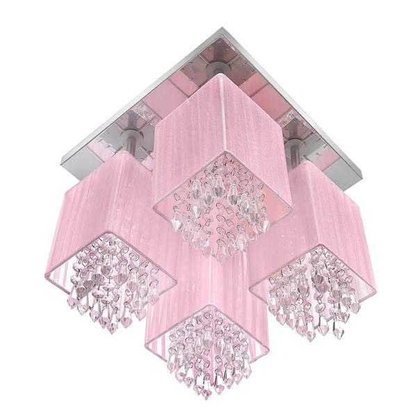 Imagem de Lustre Plafon Quadclear Organza Quadrado Rosa Maravilhoso