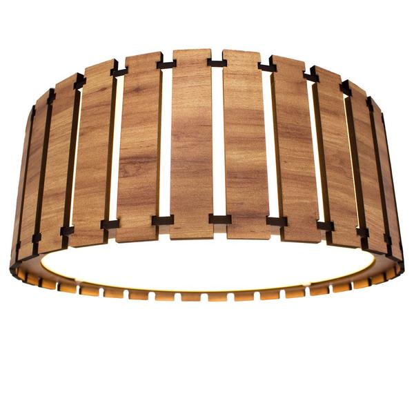 Imagem de Lustre Plafon Redondo de Madeira 40cm modelo Saruê Amêndola