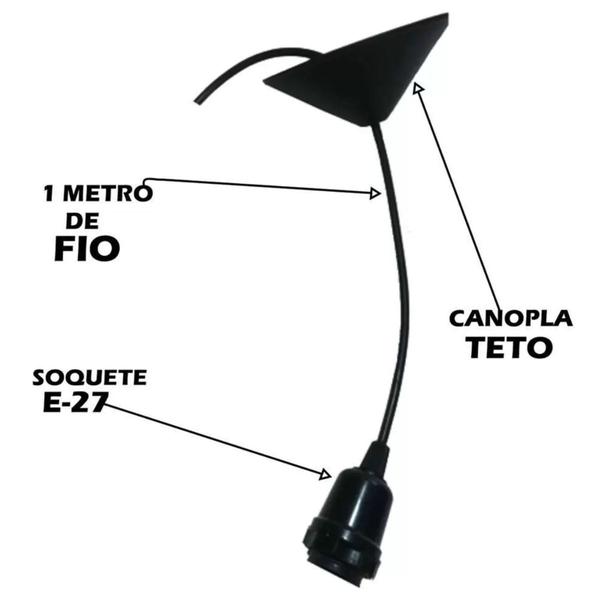 Imagem de Lustre PP Turin Luminoso Pendente Teto Varanda Mdf