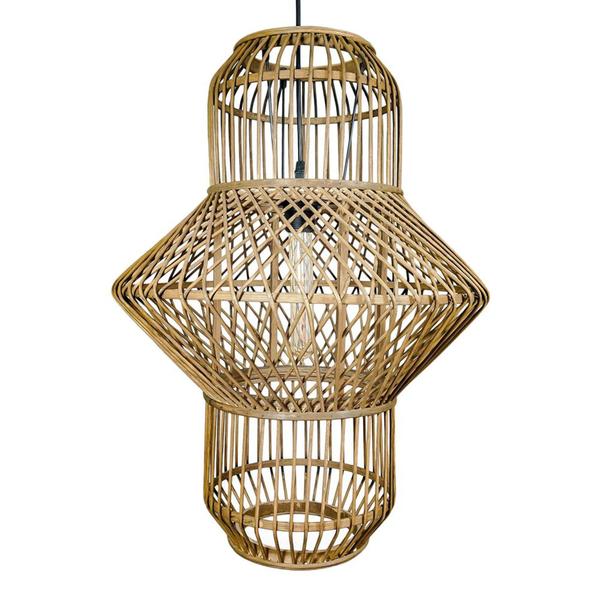 Imagem de Lustre Rattan Natural Assimétrico Vertical Decorativo