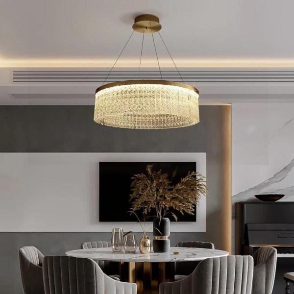 Imagem de Lustre Redondo 136Cm X 60Cm Led 80 Cristais 3 Cores