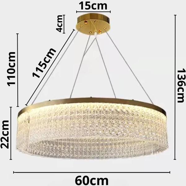 Imagem de Lustre Redondo 136Cm X 60Cm Led 80 Cristais 3 Cores