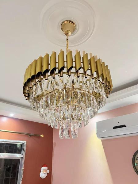 Imagem de Lustre Redondo Dourado Cristais Sala Moderno Luxo Classico 110V/220V