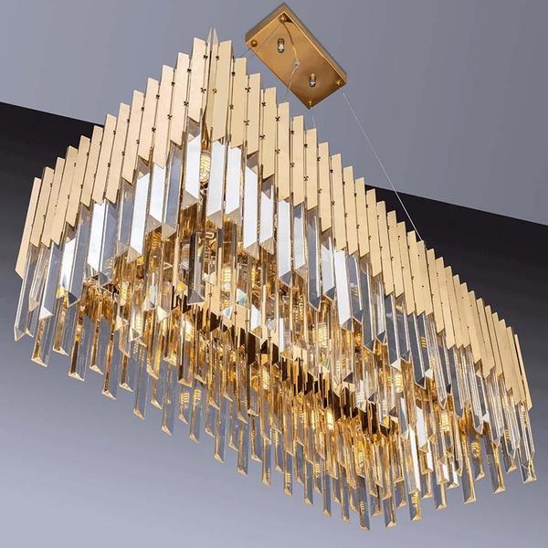 Imagem de Lustre Retangular Cristal Legítimo Baluarte Dourado