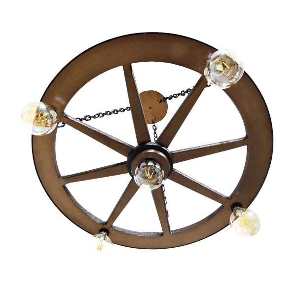 Imagem de Lustre Rustico Roda De Carroça Luminaria Pendente - G 67Cm