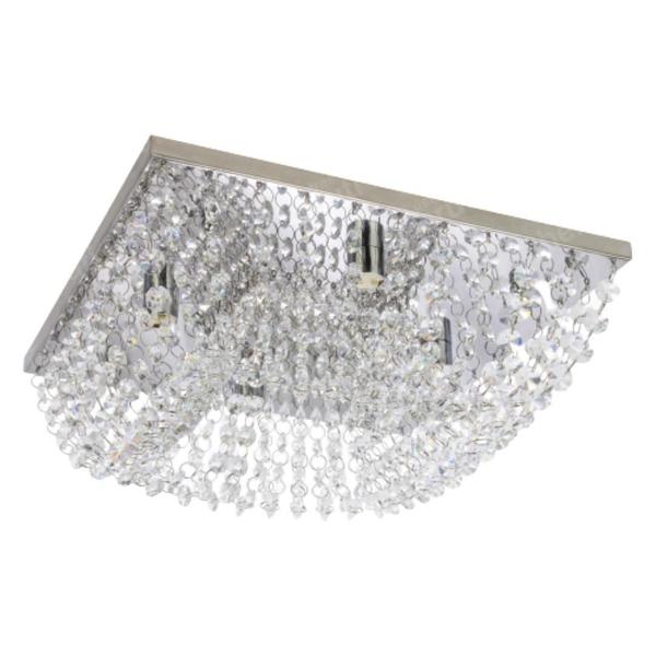 Imagem de Lustre Sala Em Cristal Legítimo Inox Para 4 Lâmpadas 30X30Cm