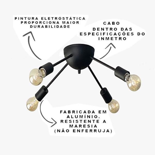 Lustre Sputnik Aranha 4 Braços Luminária Industrial - Ilustre Lar Imagem de Lustre Sputnik Aranha 4 Braços Luminária Industrial