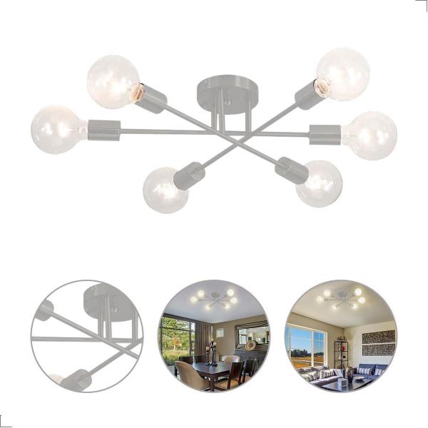 Imagem de Lustre Sputnik Plafon Sobrepor Hashteg 6Xe27 Prata 60 Cm